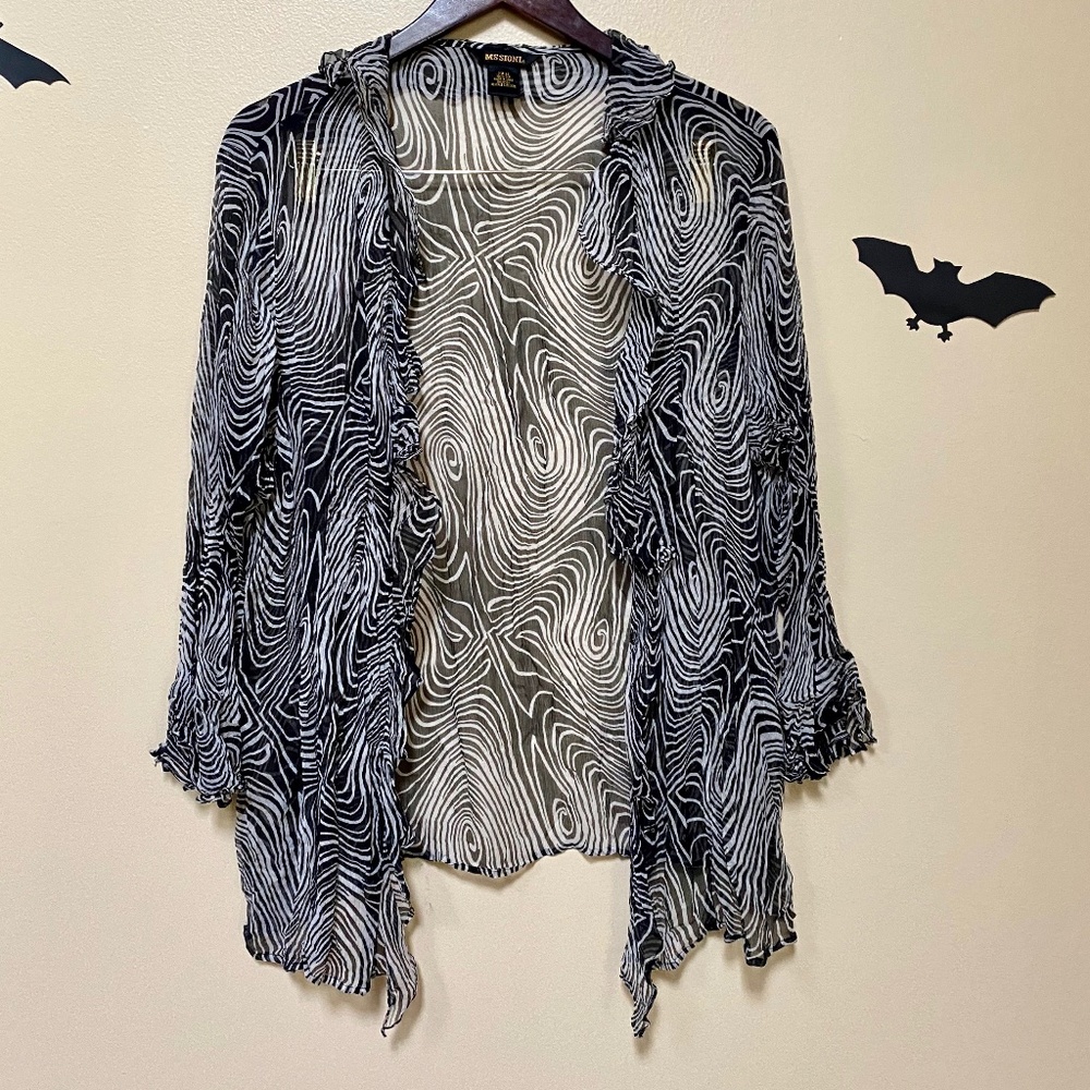 Vintage Silk Cardigan Geometric Retro Print Womens Size 2X